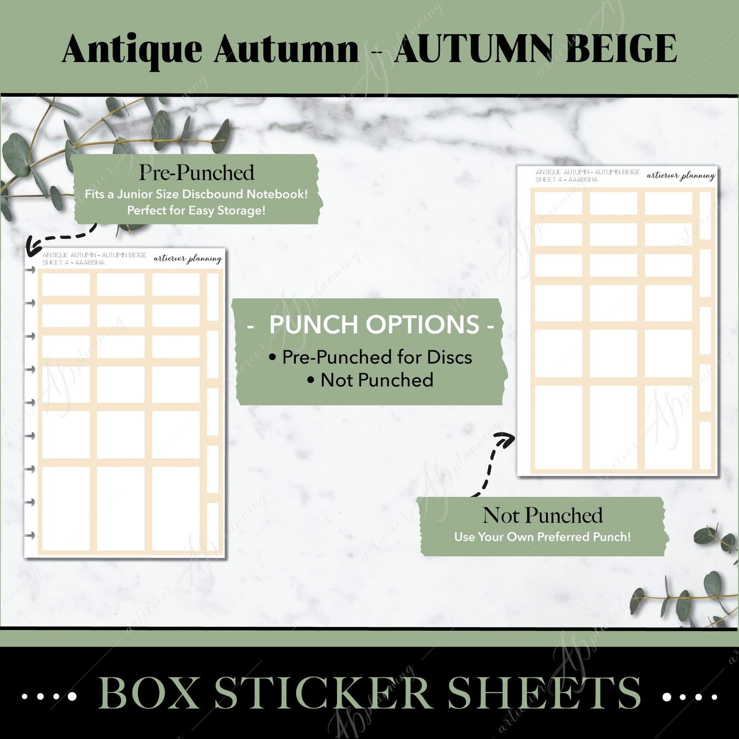 Artierior Planning Physical Item Box Sticker Sheets | Antique Autumn | Autumn Beige