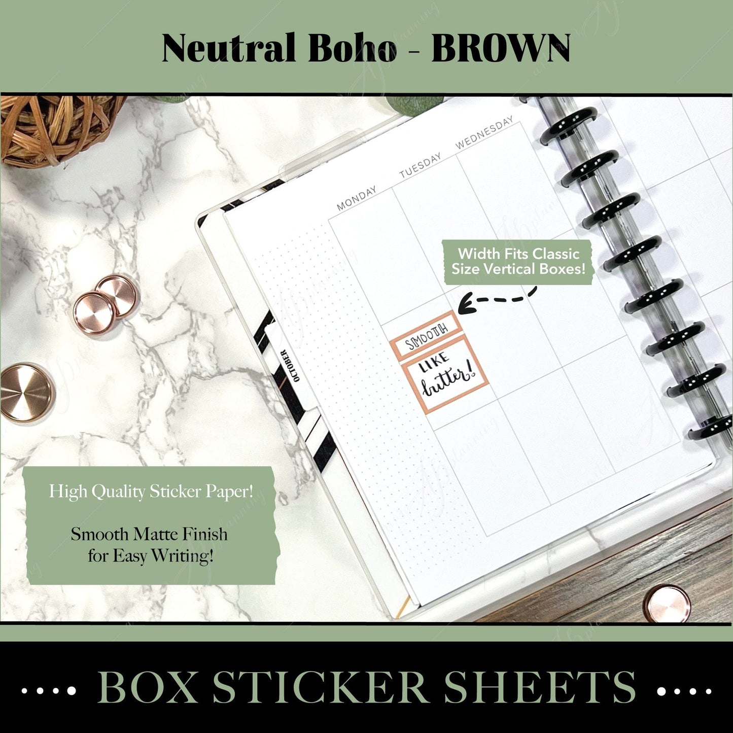 Artierior Planning Physical Item Box Sticker Sheets | Neutral Boho | Brown