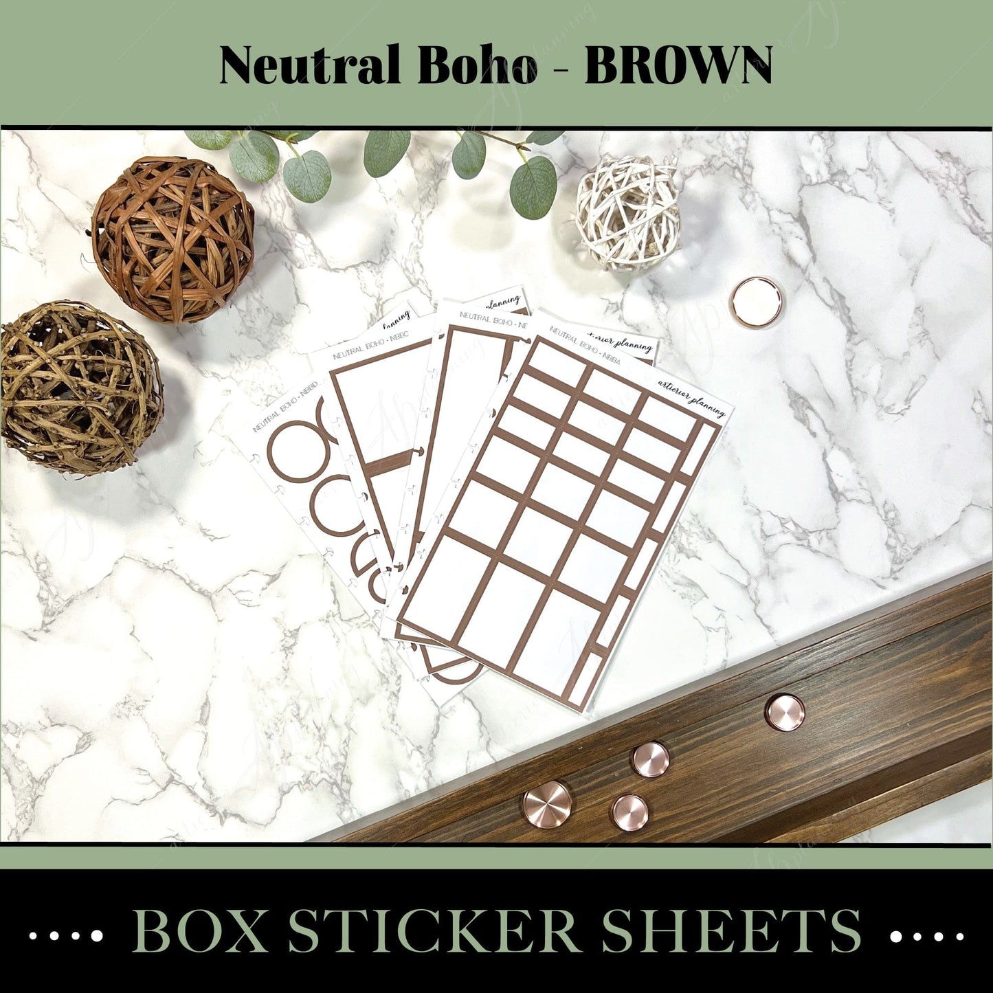 Artierior Planning Physical Item Box Sticker Sheets | Neutral Boho | Brown