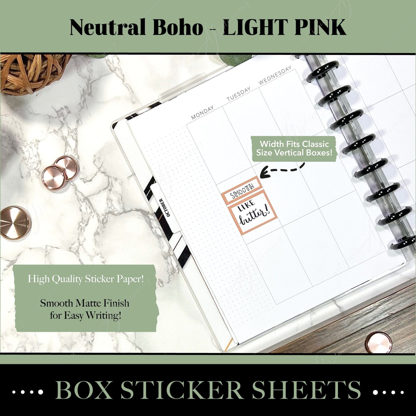 Artierior Planning Physical Item Box Sticker Sheets | Neutral Boho | Light Pink