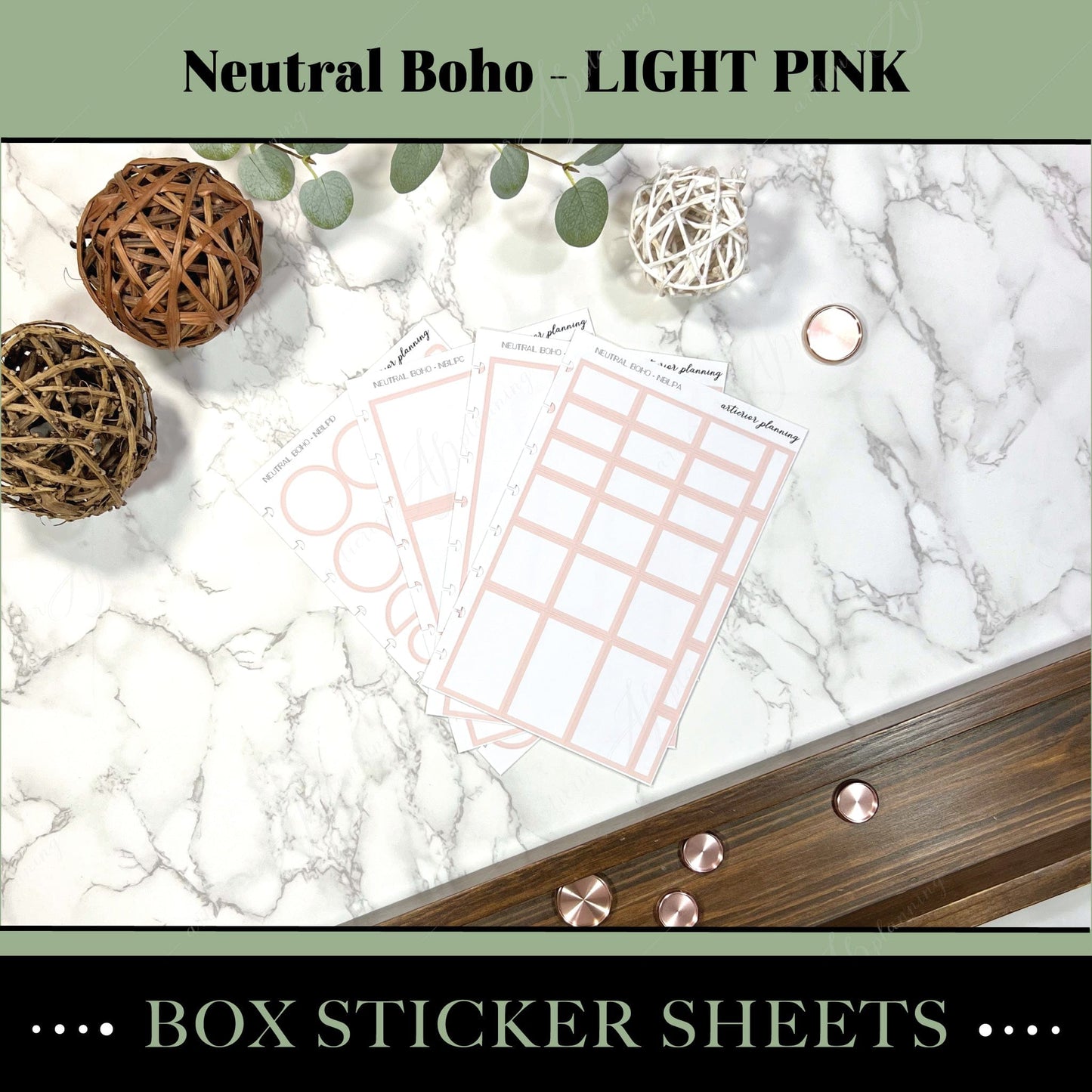 Artierior Planning Physical Item Box Sticker Sheets | Neutral Boho | Light Pink