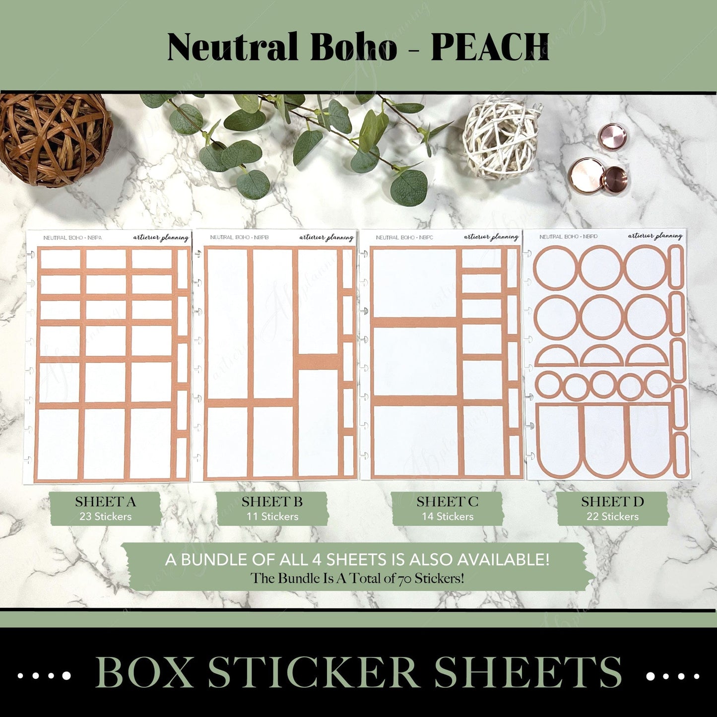 Artierior Planning Physical Item Box Sticker Sheets | Neutral Boho | Peach