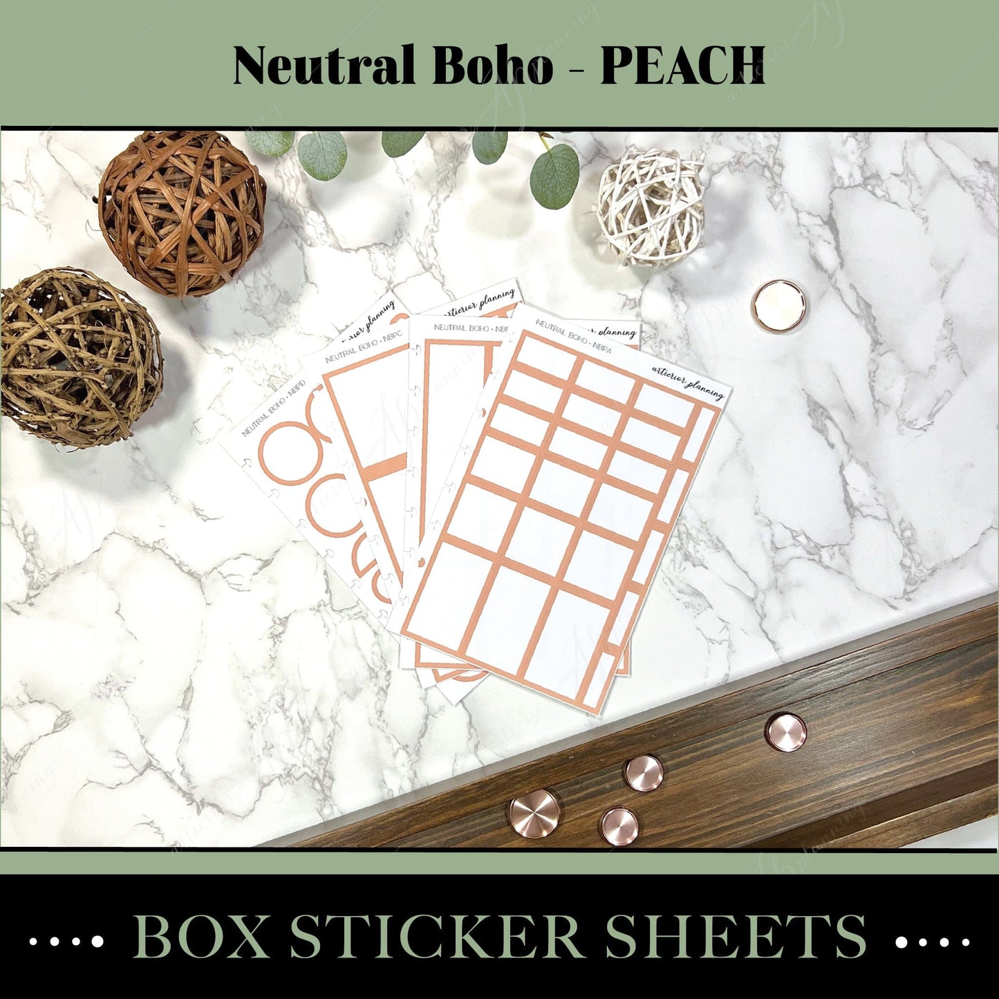 Artierior Planning Physical Item Box Sticker Sheets | Neutral Boho | Peach