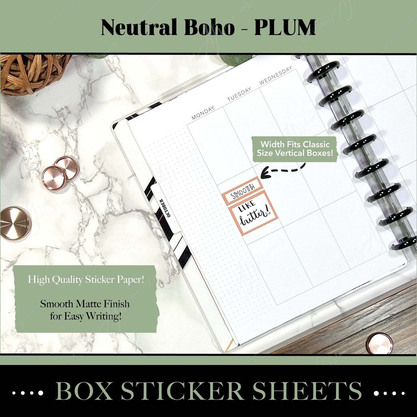 Artierior Planning Physical Item Box Sticker Sheets | Neutral Boho | Plum