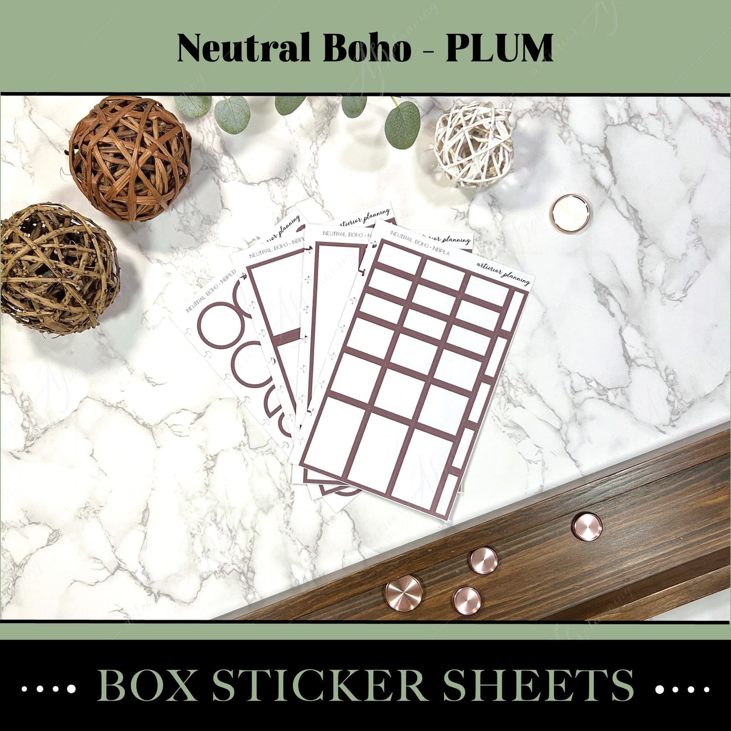 Artierior Planning Physical Item Box Sticker Sheets | Neutral Boho | Plum