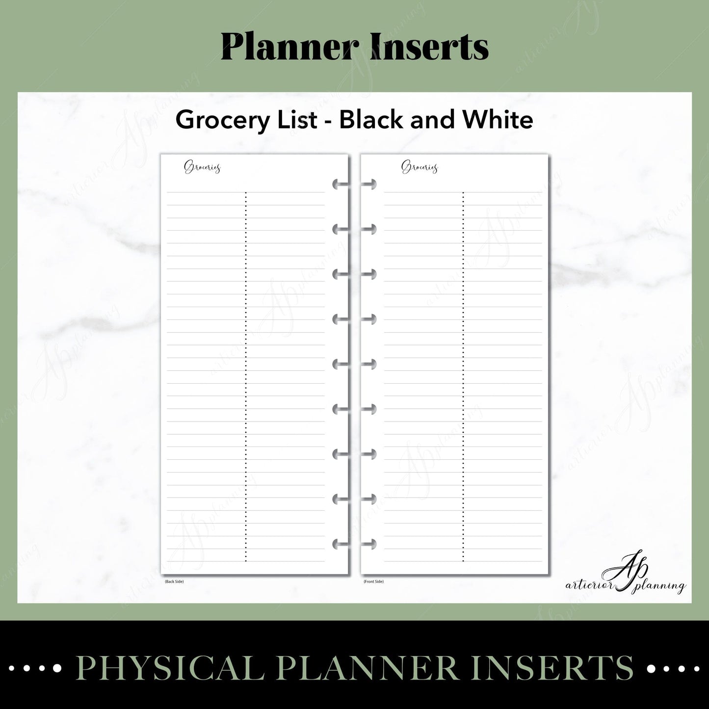 Artierior Planning Physical Item Grocery List | Black&White | Filler Paper | Physical Planner Inserts PP-GL-BW-SKC