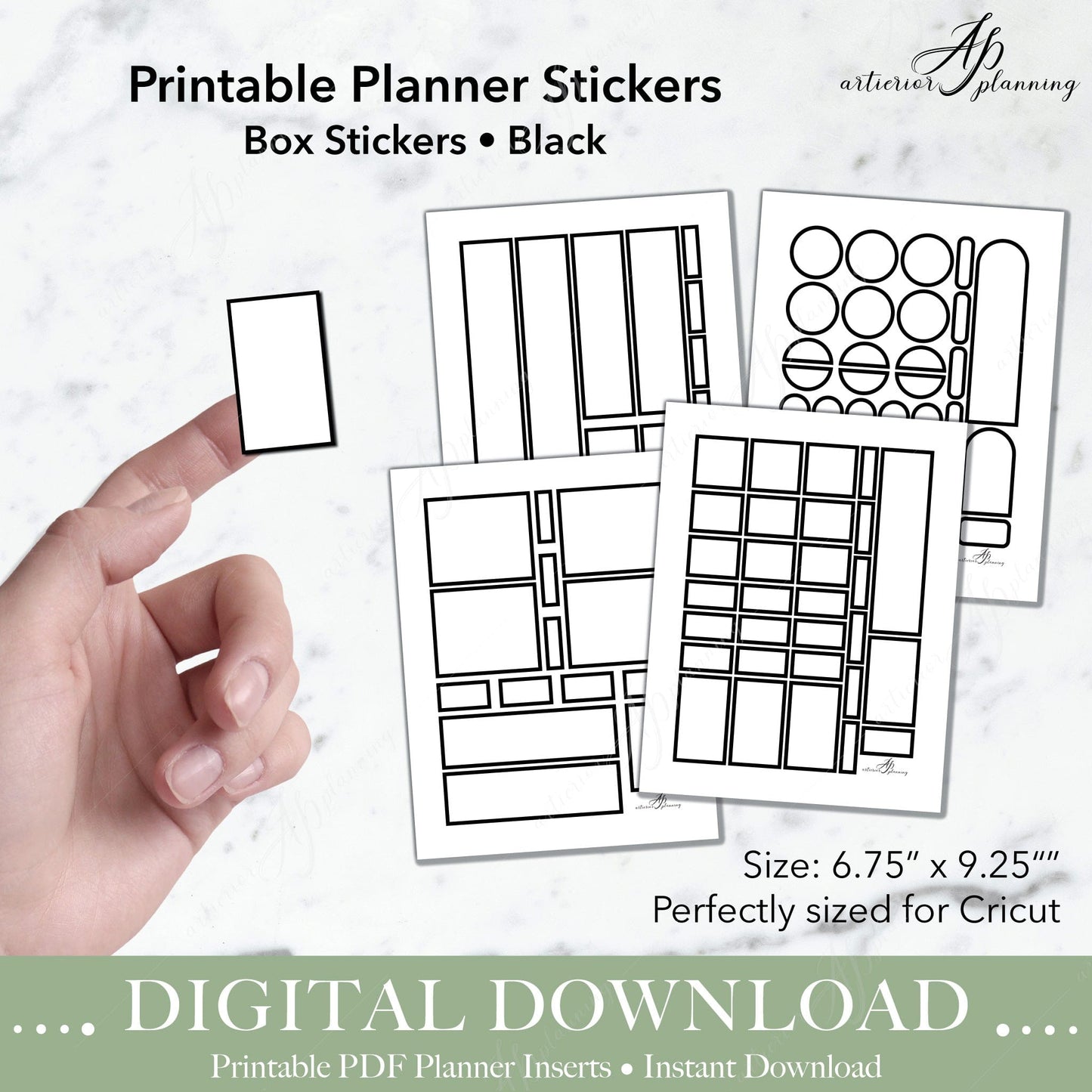 Artierior Planning Digital Download Box Stickers | Black | Printable Digital Download DD-S-BS-BLK