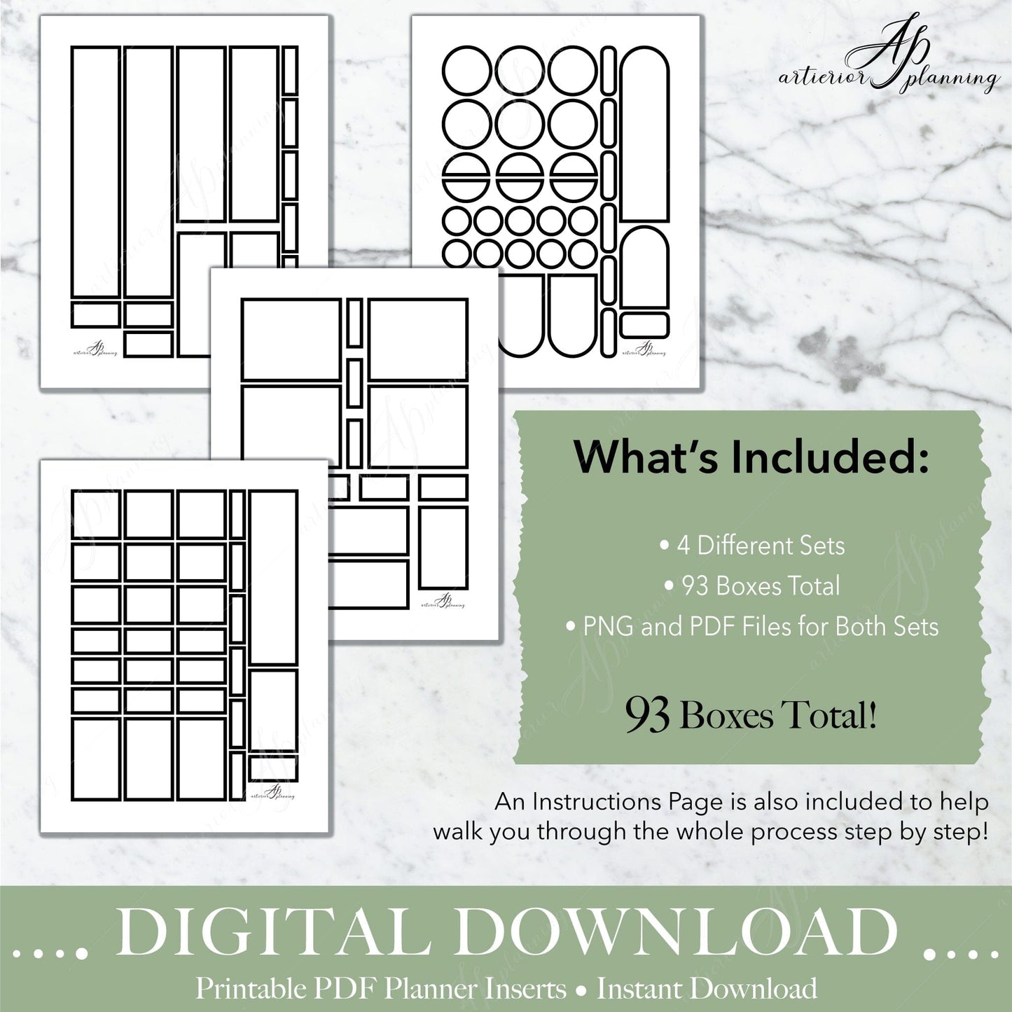 Artierior Planning Digital Download Box Stickers | Black | Printable Digital Download DD-S-BS-BLK