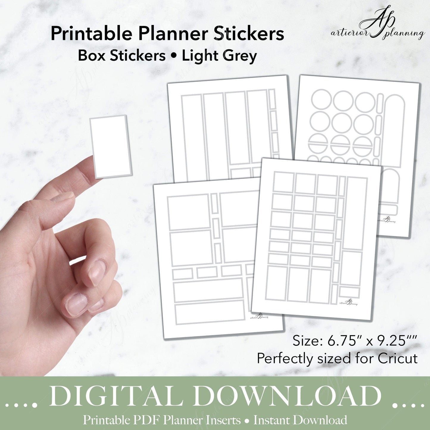 Artierior Planning Digital Download Box Stickers | Light Grey | Printable Digital Download DD-S-BS-LGY