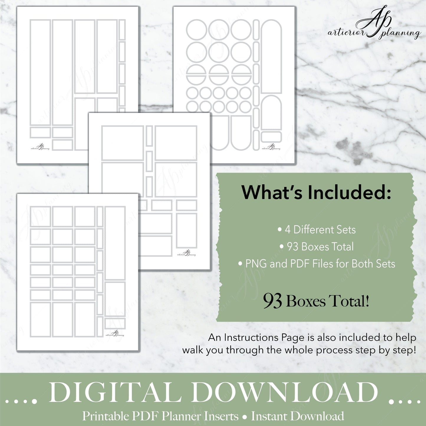 Artierior Planning Digital Download Box Stickers | Light Grey | Printable Digital Download DD-S-BS-LGY