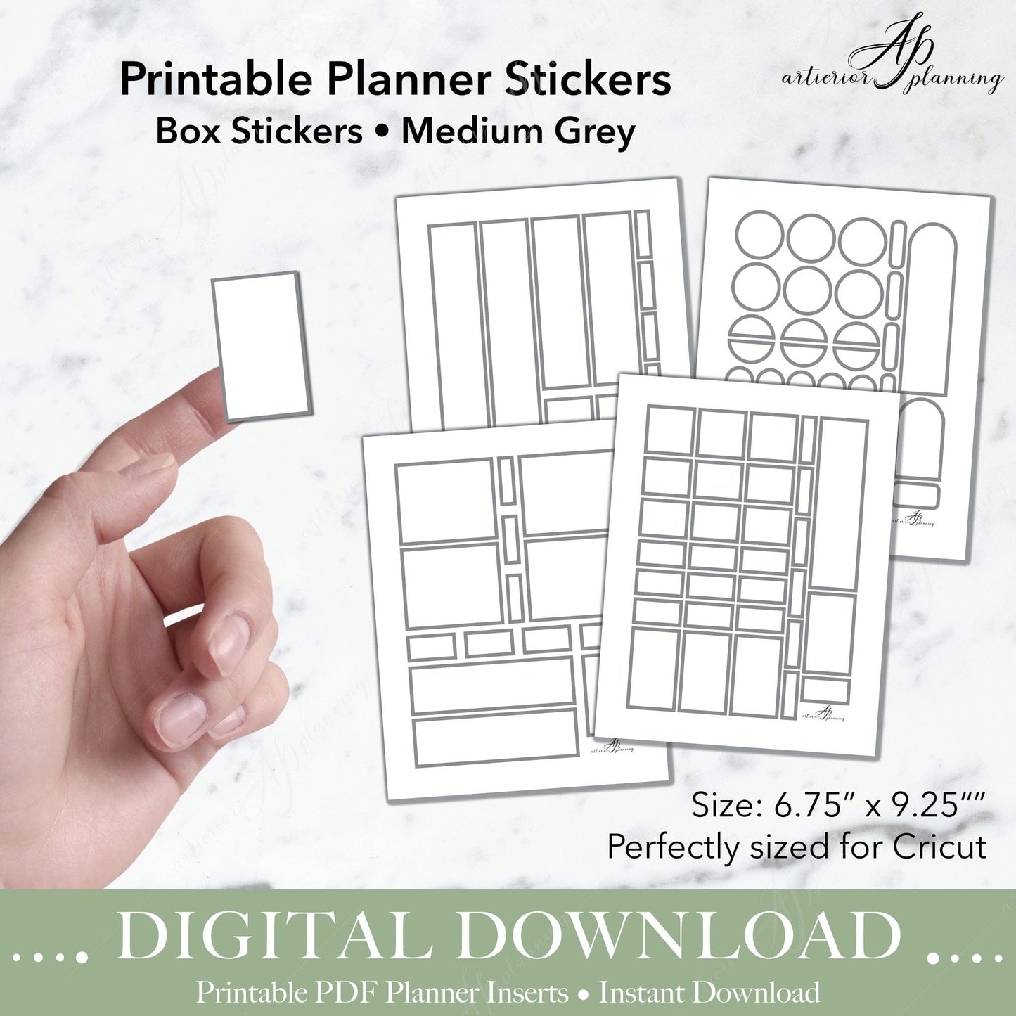Artierior Planning Digital Download Box Stickers | Medium Grey | Printable Digital Download DD-S-BS-MGY