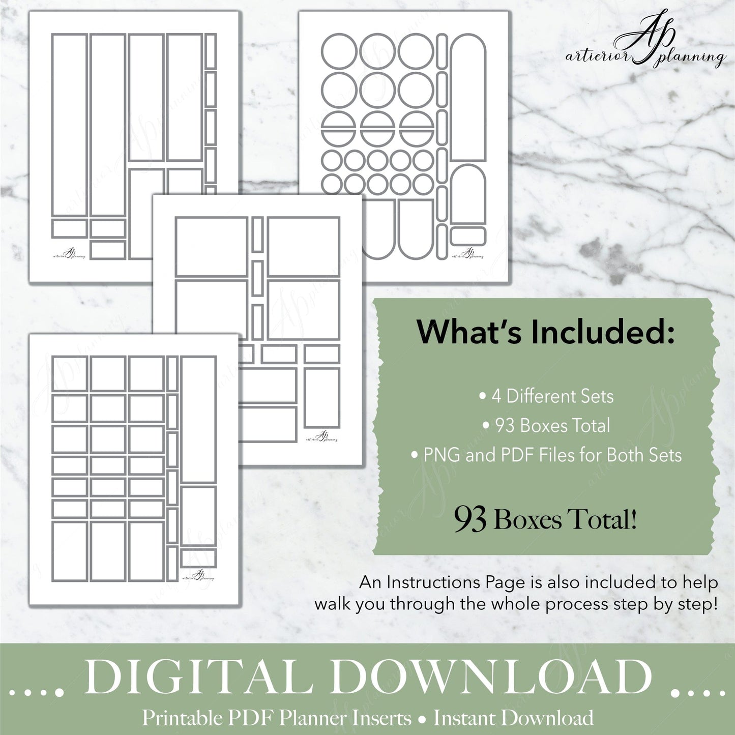 Artierior Planning Digital Download Box Stickers | Medium Grey | Printable Digital Download DD-S-BS-MGY