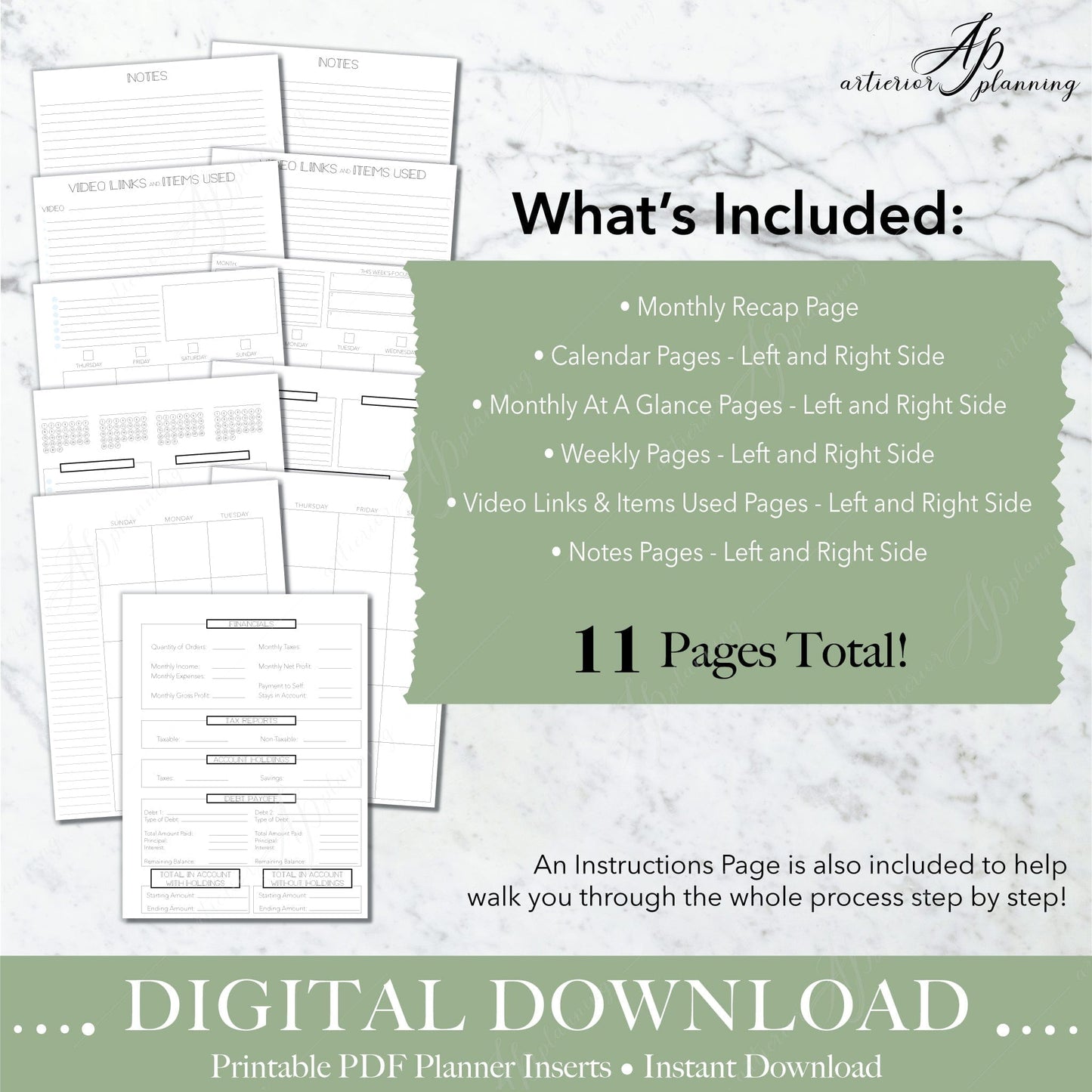 Artierior Planning Digital Download Business Layout | Undated Planner Inserts | Neutral | Filler Paper | Printable Digital Download