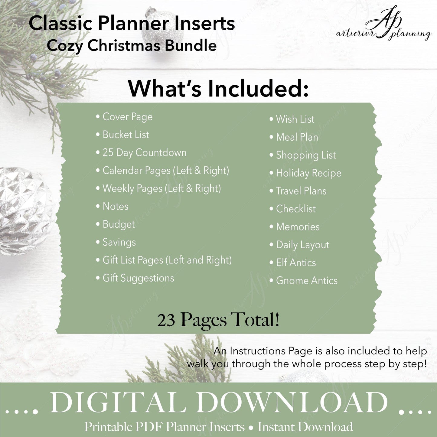 Artierior Planning Digital Download Cozy Christmas | Classic Filler Paper | Printable Digital Download DD-I-UCC-C