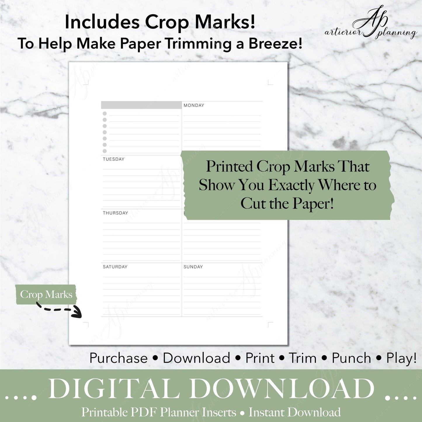 Artierior Planning Digital Download Dashboard | Undated Weekly Planner Insert| Neutral | Classic Filler Paper | Printable Digital Download