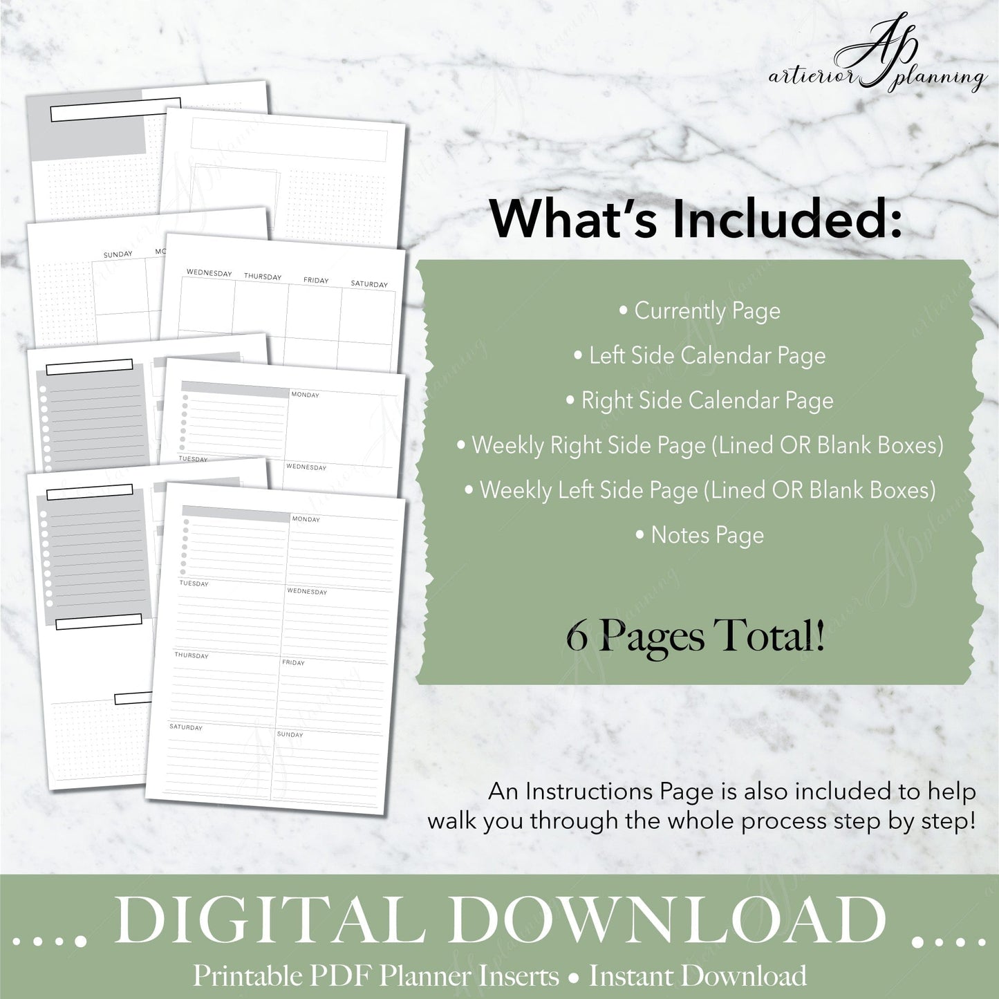 Artierior Planning Digital Download Dashboard | Undated Weekly Planner Insert| Neutral | Classic Filler Paper | Printable Digital Download