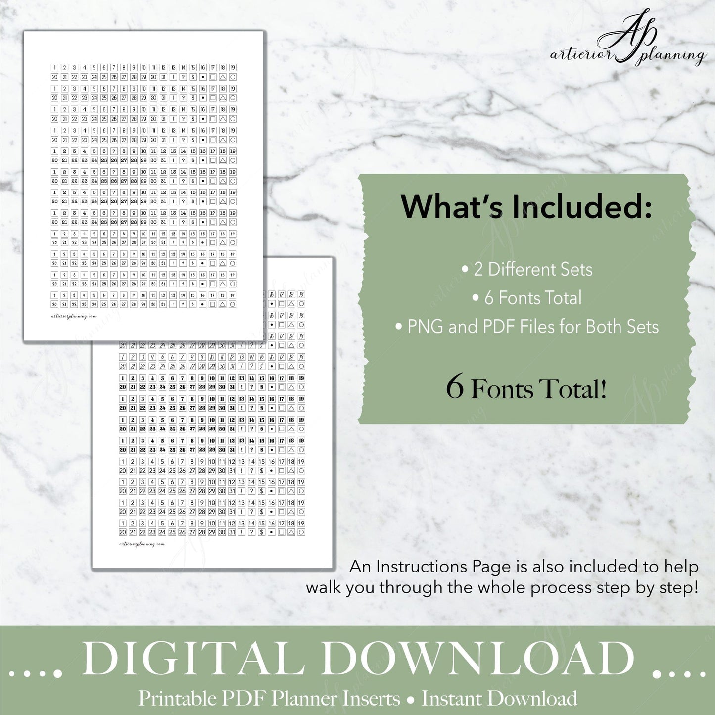 Artierior Planning Digital Download Date-It Stickers | Calendar Numbers | Black & White Volume 1 | Printable Digital Download DD-S-DI-CN-BW-V1