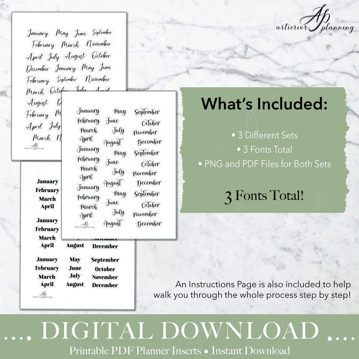 Artierior Planning Digital Download Date-It Stickers | Months | Black & White Volume 1 | Printable Digital Download DD-S-DI-M-BW-V1