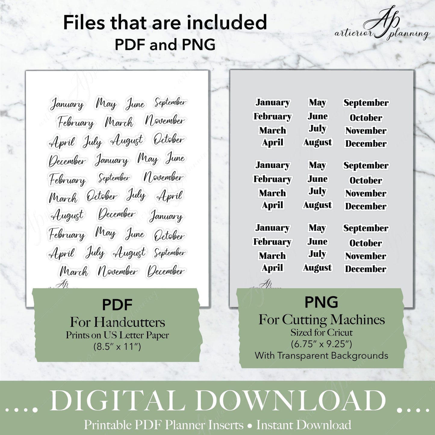 Artierior Planning Digital Download Date-It Stickers | Months | Black & White Volume 1 | Printable Digital Download DD-S-DI-M-BW-V1