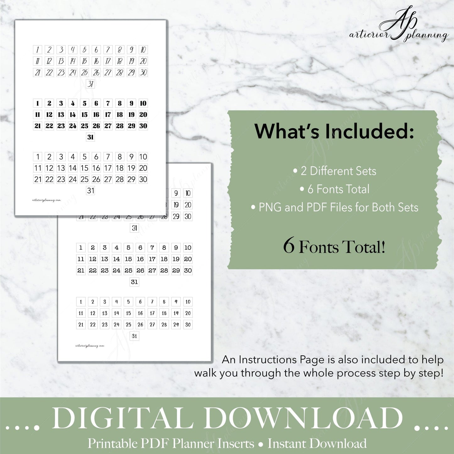 Artierior Planning Digital Download Date-It Stickers | Weekly Numbers | Black & White Volume 1 | Printable Digital Download DD-S-DI-WN-BW-V1