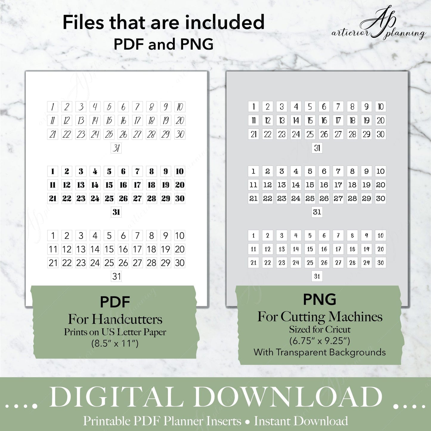 Artierior Planning Digital Download Date-It Stickers | Weekly Numbers | Black & White Volume 1 | Printable Digital Download DD-S-DI-WN-BW-V1