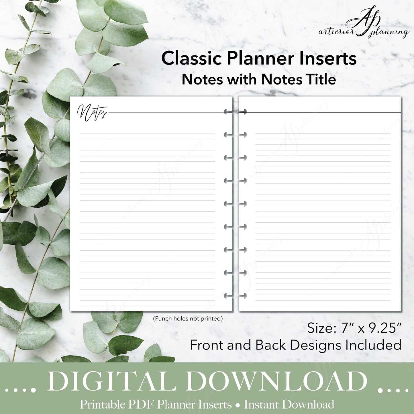 Artierior Planning Digital Download Notes & Bar | Classic Filler Paper | Planner Insert | Dot Grid, Graphed, Lined | Printable Digital Download