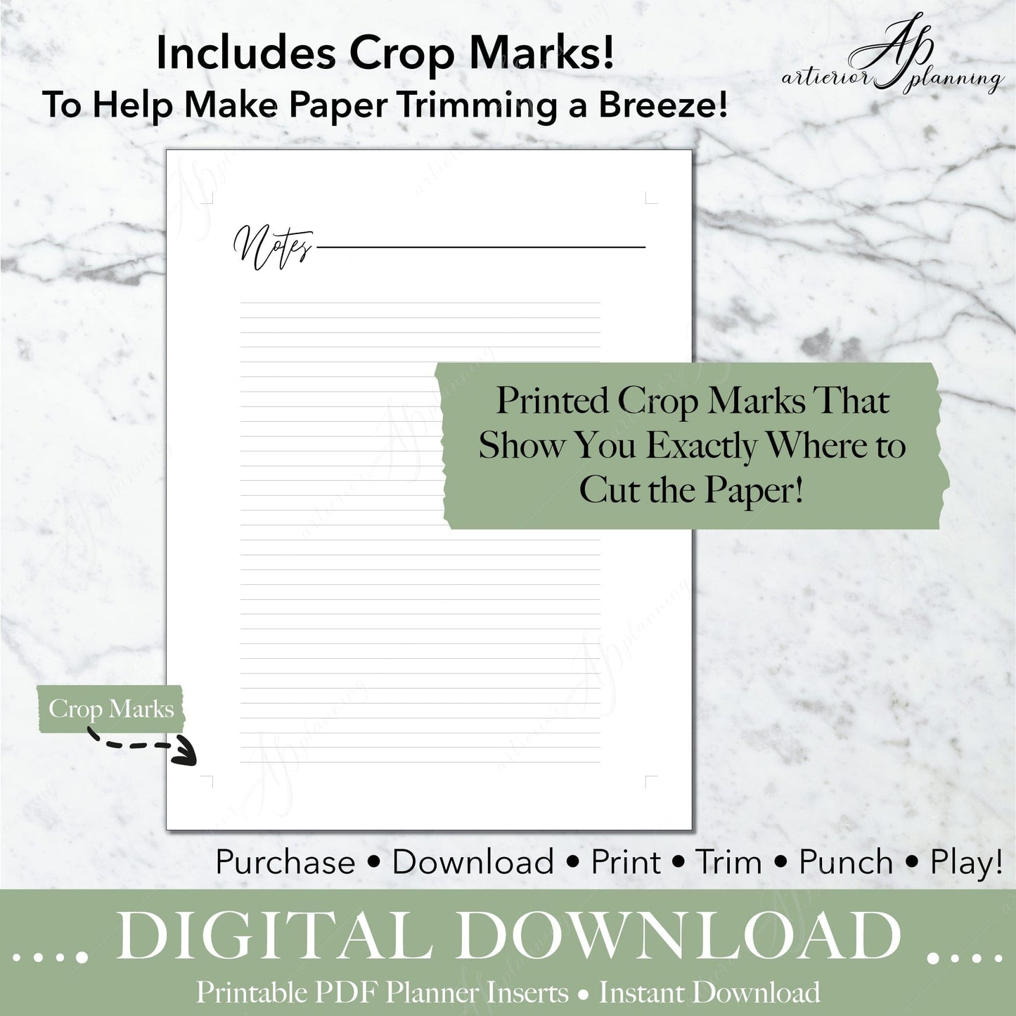 Artierior Planning Digital Download Notes & Bar | Classic Filler Paper | Planner Insert | Dot Grid, Graphed, Lined | Printable Digital Download
