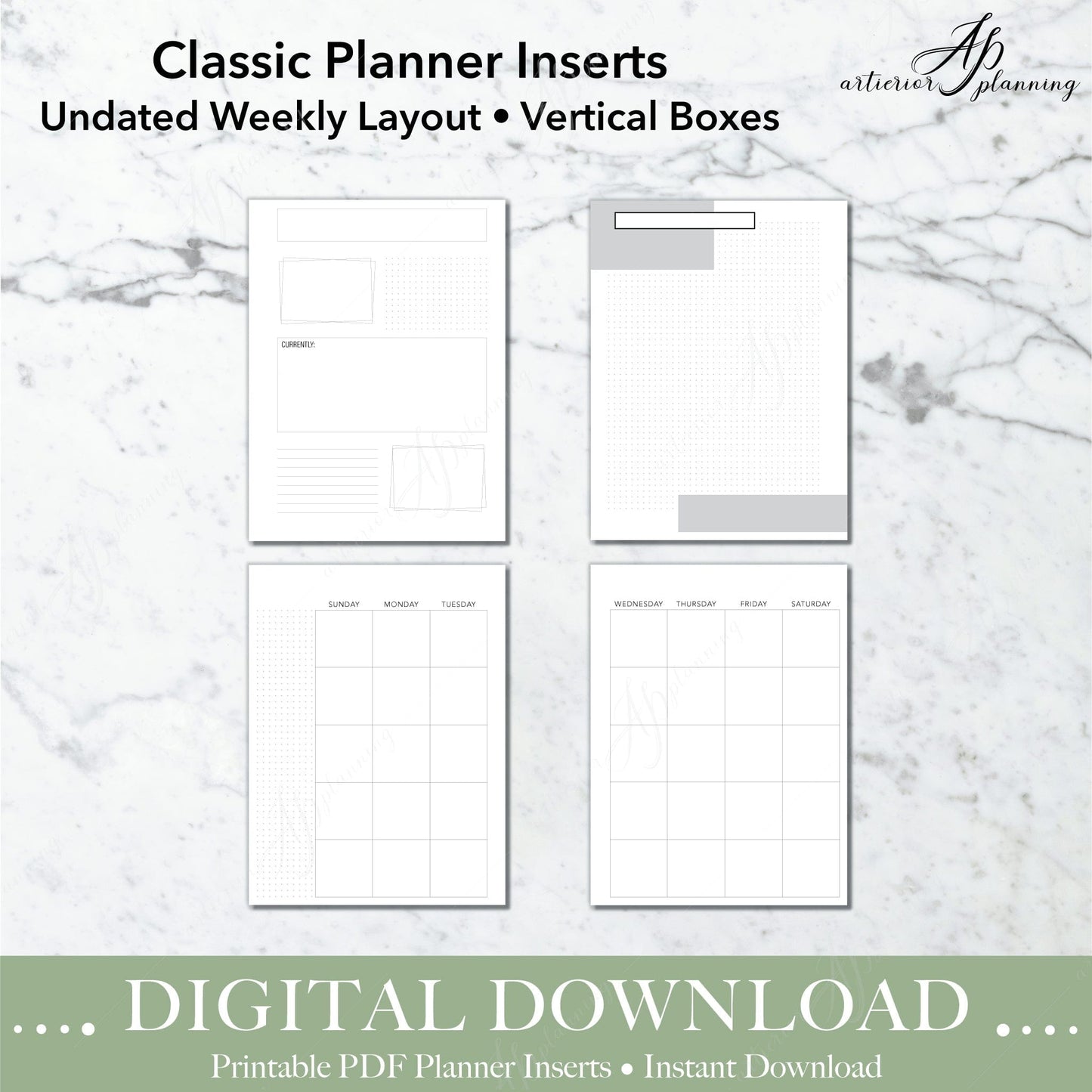 Artierior Planning Digital Download Vertical Boxes | Undated Weekly Planner Insert| Neutral | Classic Filler Paper | Printable Digital Download DD-I-WVB-B-C