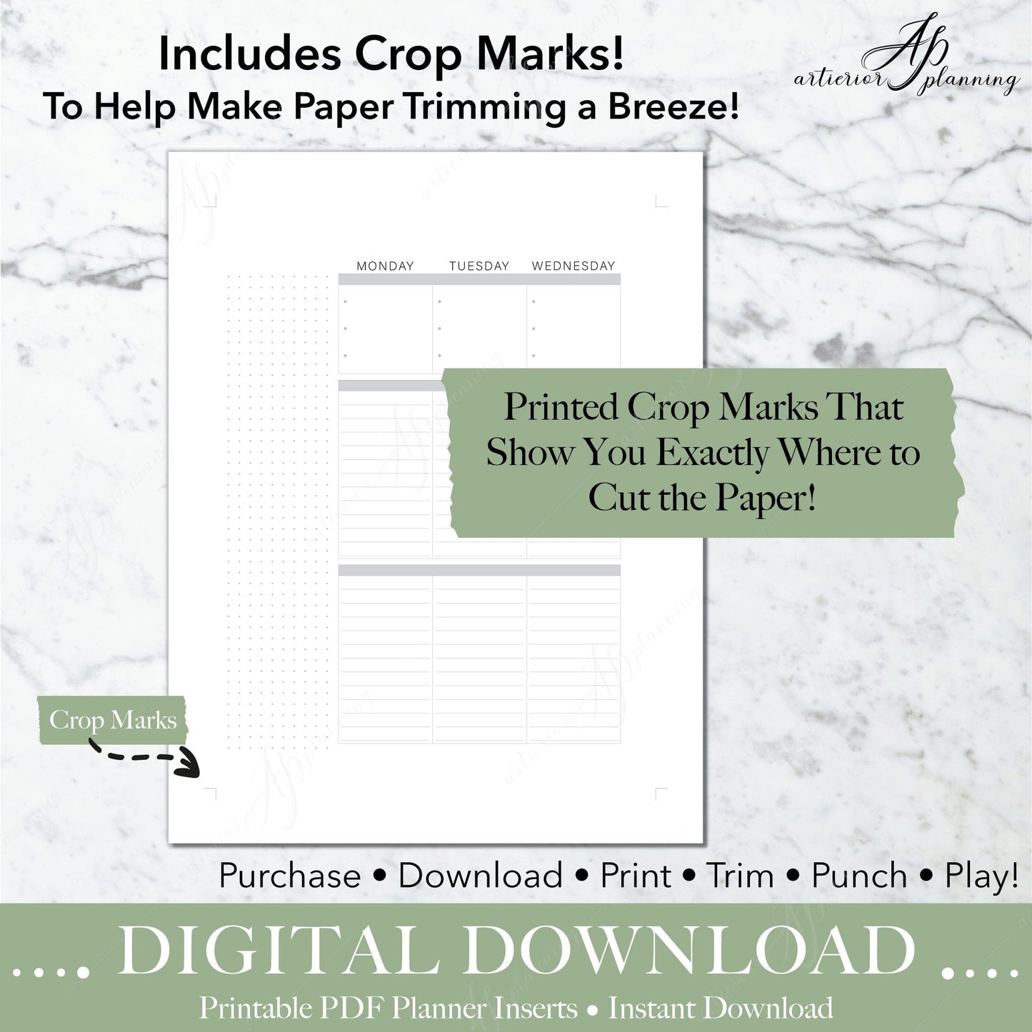 Artierior Planning Digital Download Vertical Lined Boxes | Undated Weekly Planner Insert| Neutral | Classic Filler Paper | Printable Digital Download DD-I-WVLB-B-C