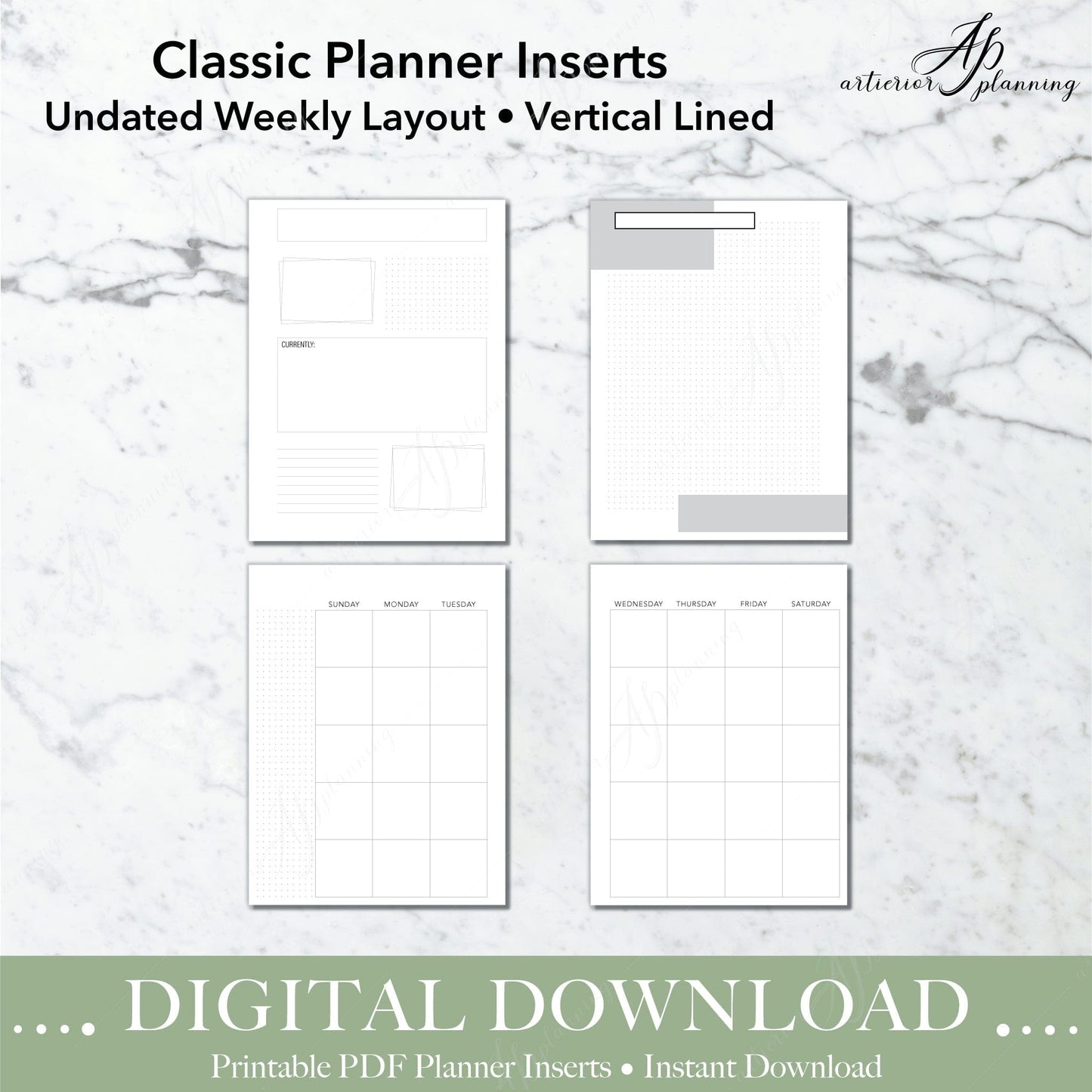 Artierior Planning Digital Download Vertical Lined Boxes | Undated Weekly Planner Insert| Neutral | Classic Filler Paper | Printable Digital Download DD-I-WVLB-B-C
