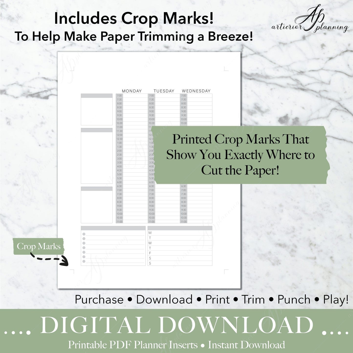 Artierior Planning Digital Download Vertical Timed Boxes | Undated Weekly Planner Insert| Neutral | Classic Filler Paper | Printable Digital Download DD-I-WVT-B-C