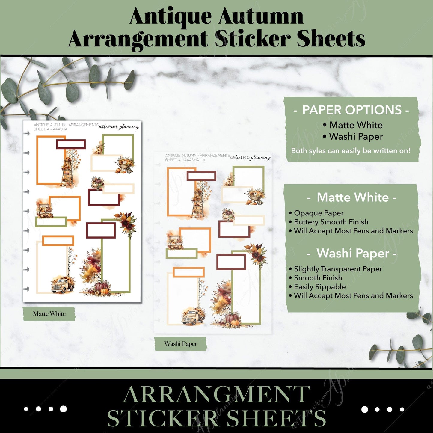 Artierior Planning Physical Item Arrangement Sticker Sheets | Antique Autumn