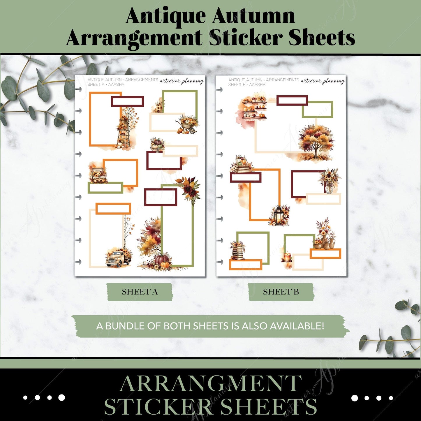Artierior Planning Physical Item Arrangement Sticker Sheets | Antique Autumn