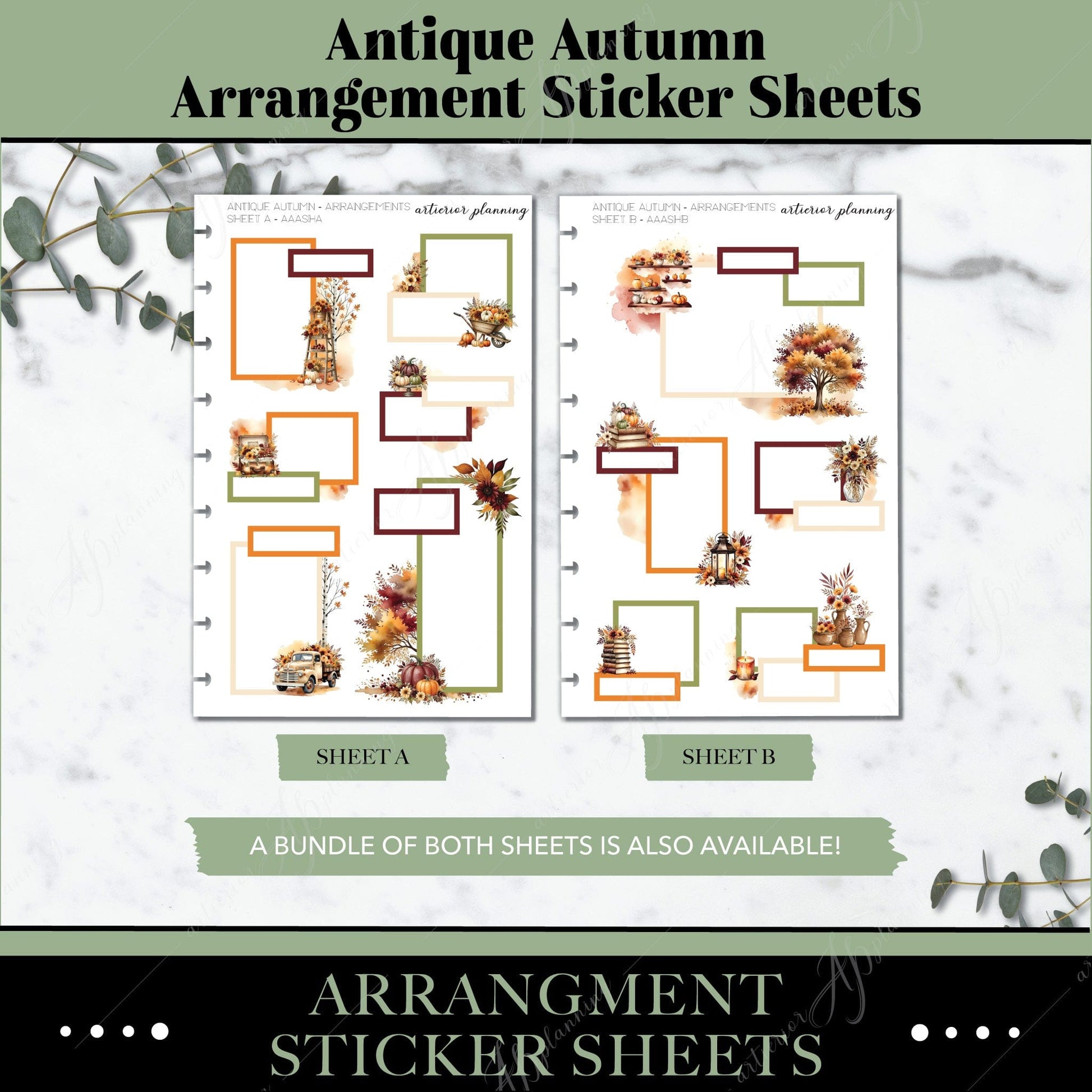 Artierior Planning Physical Item Arrangement Sticker Sheets | Antique Autumn