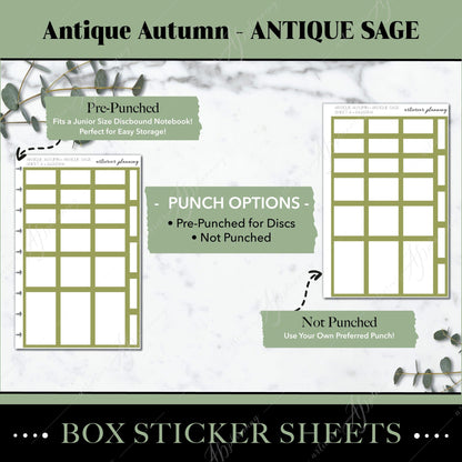 Artierior Planning Physical Item Box Sticker Sheets | Antique Autumn | Antique Sage