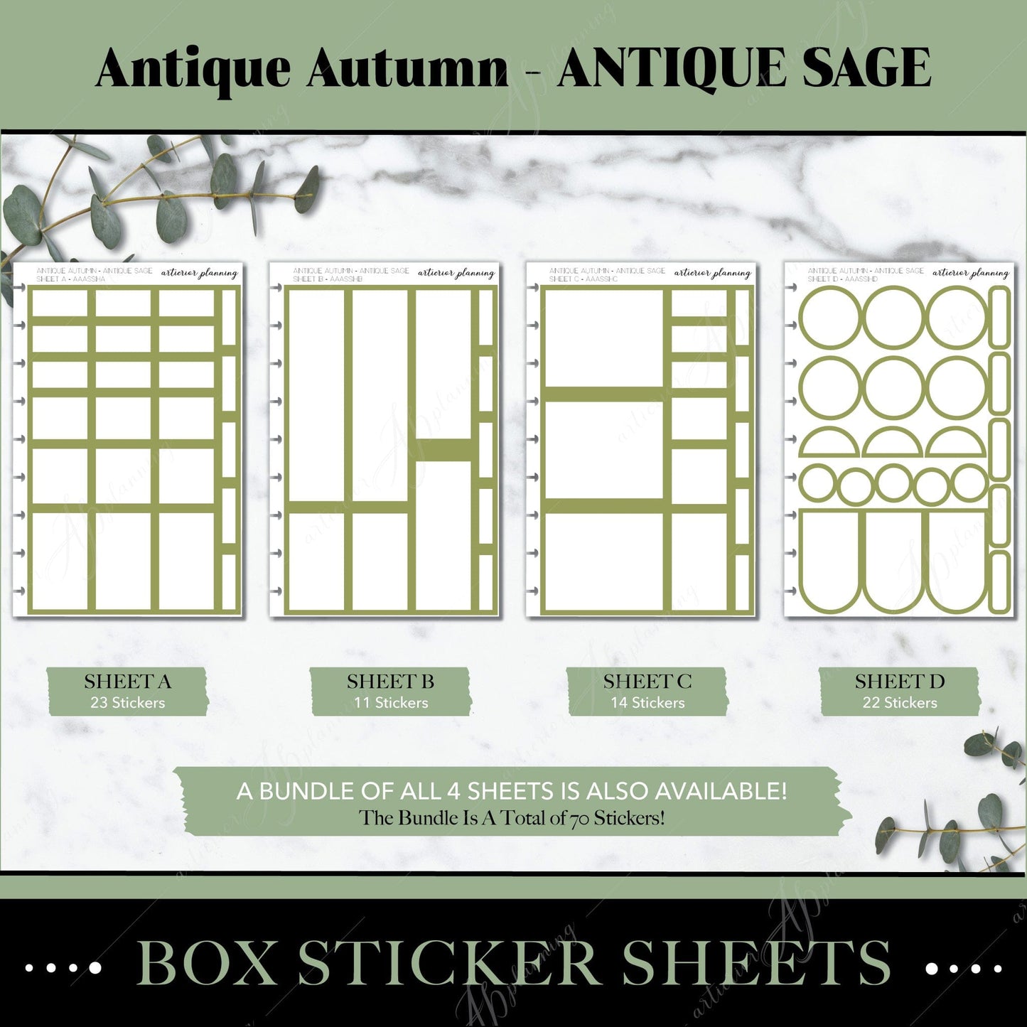 Artierior Planning Physical Item Box Sticker Sheets | Antique Autumn | Antique Sage