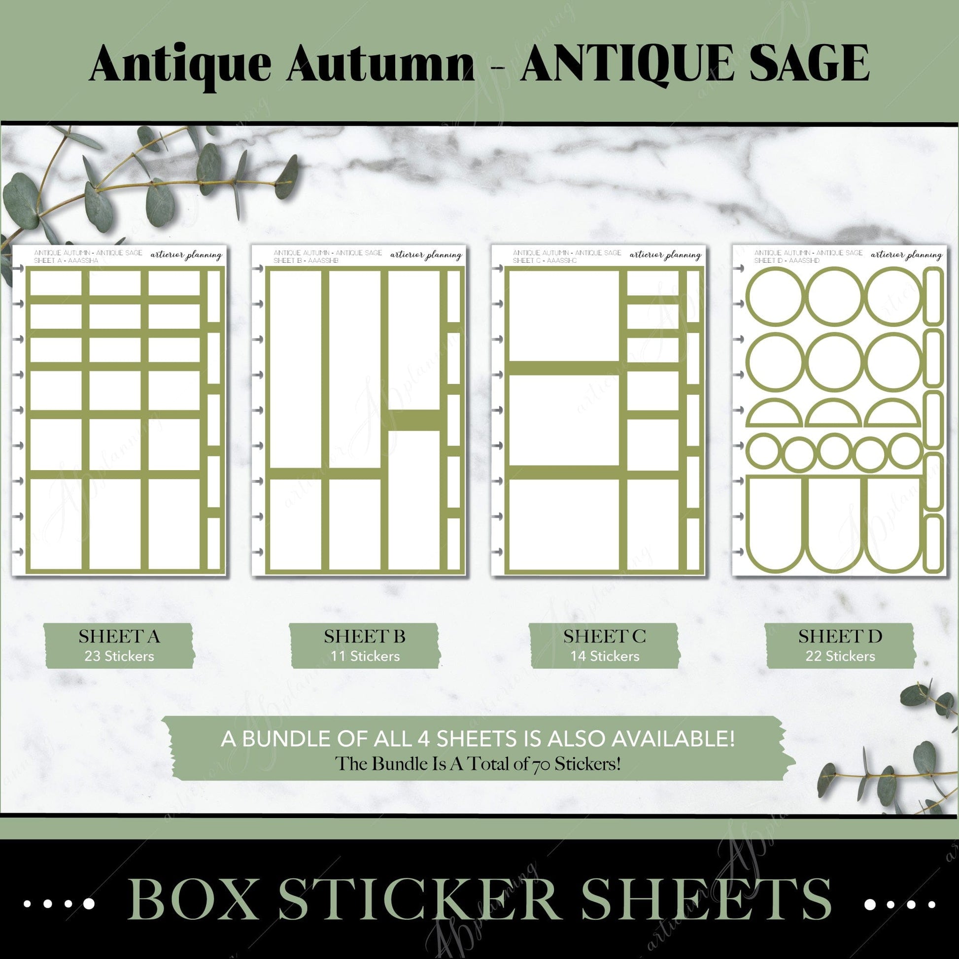 Artierior Planning Physical Item Box Sticker Sheets | Antique Autumn | Antique Sage