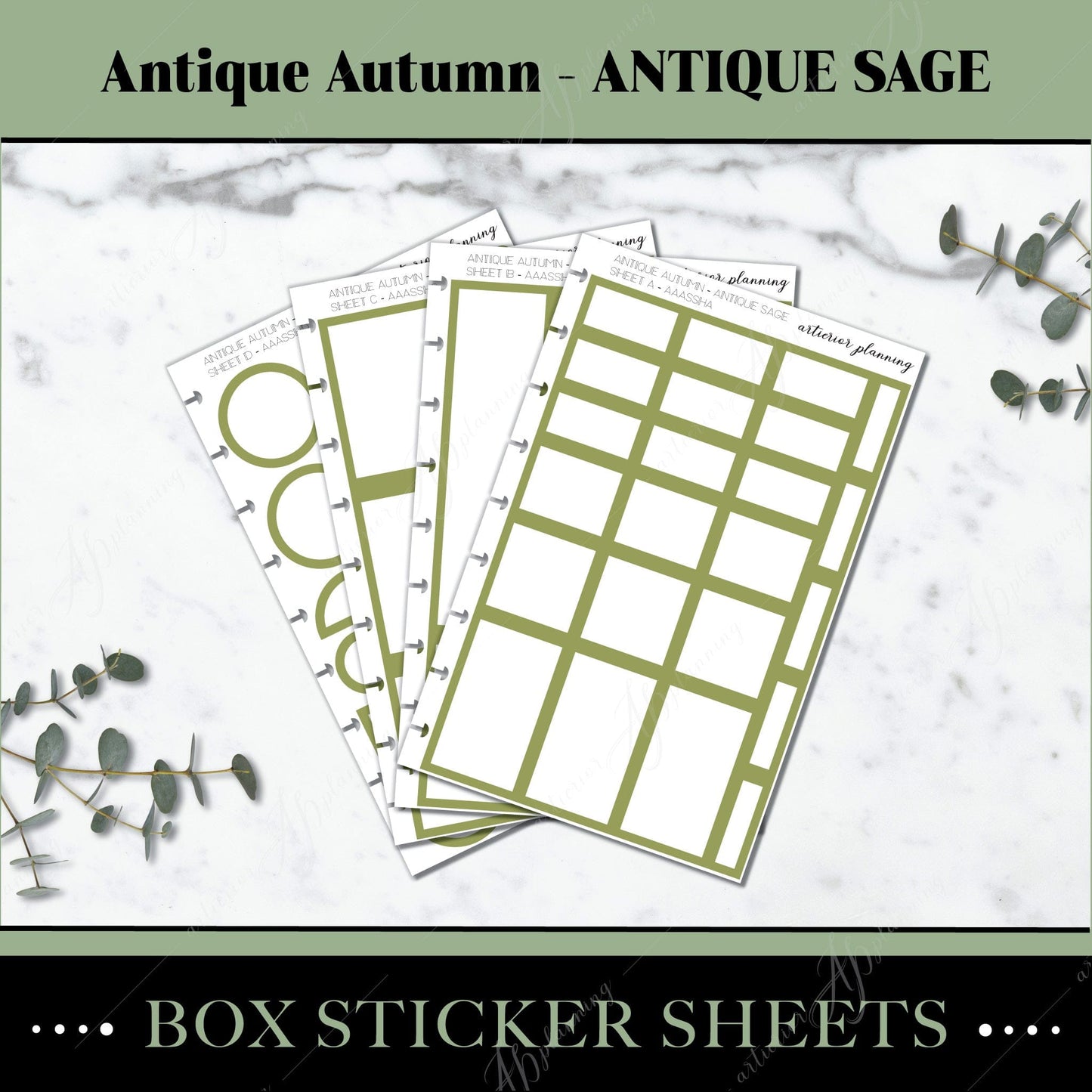 Artierior Planning Physical Item Box Sticker Sheets | Antique Autumn | Antique Sage