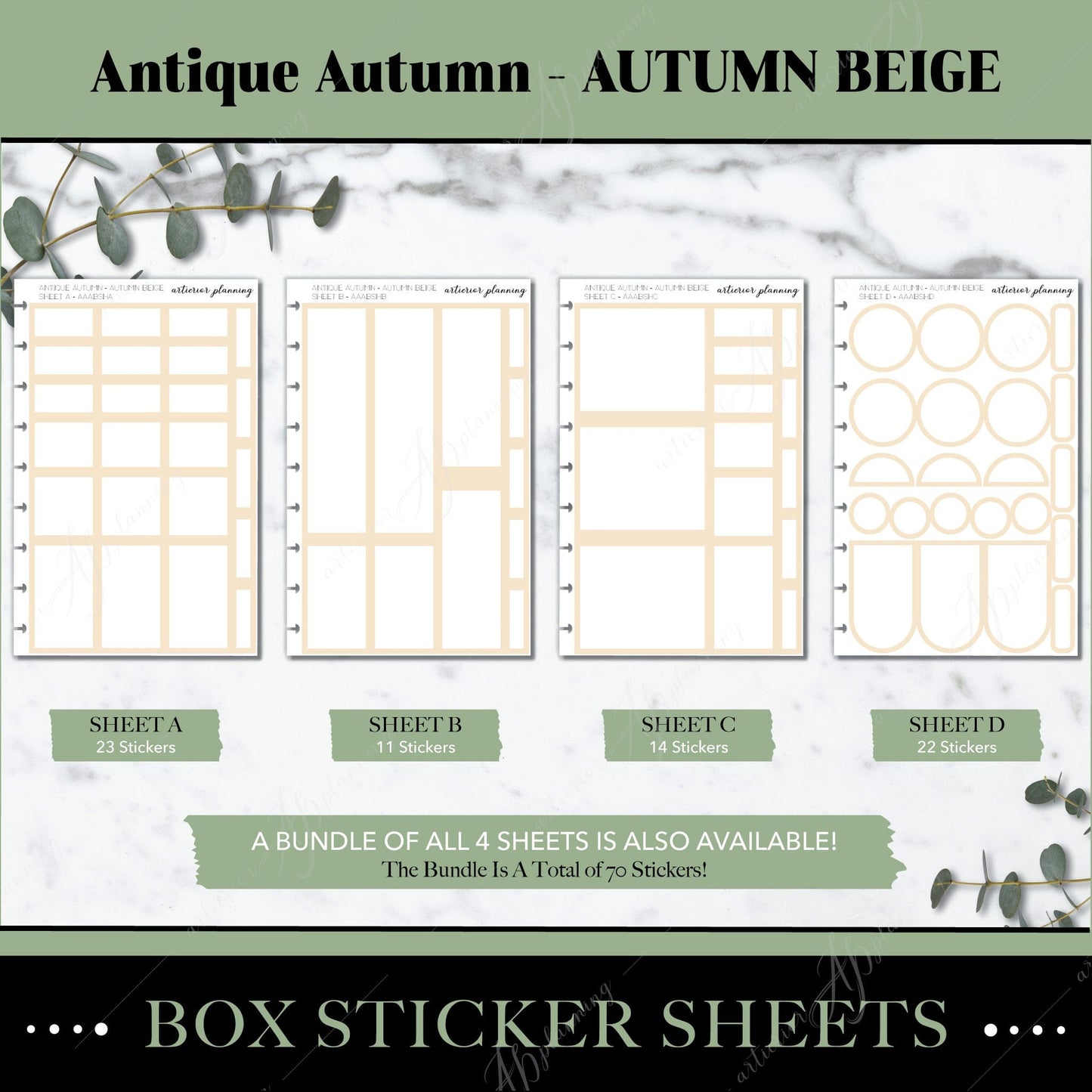 Artierior Planning Physical Item Box Sticker Sheets | Antique Autumn | Autumn Beige