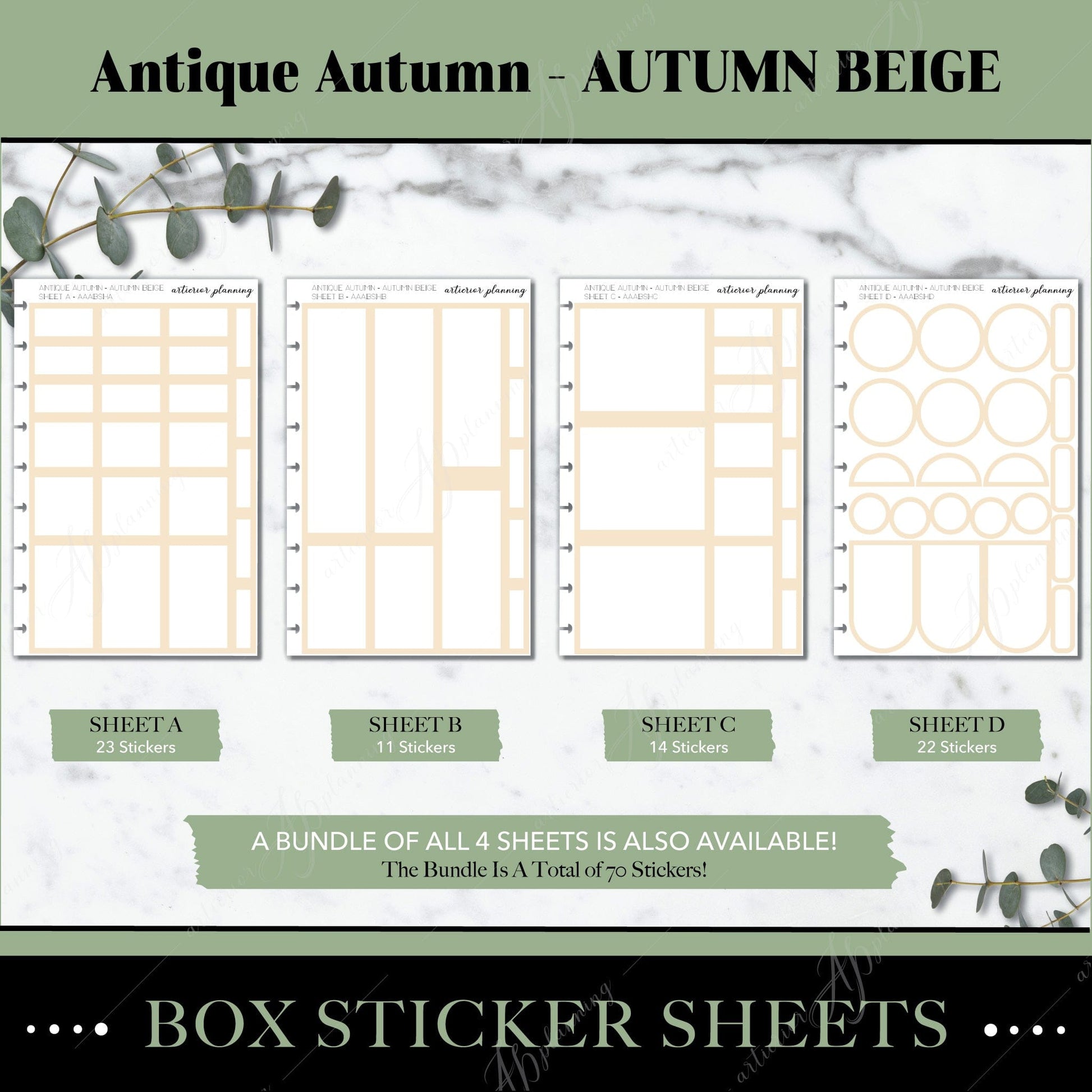 Artierior Planning Physical Item Box Sticker Sheets | Antique Autumn | Autumn Beige