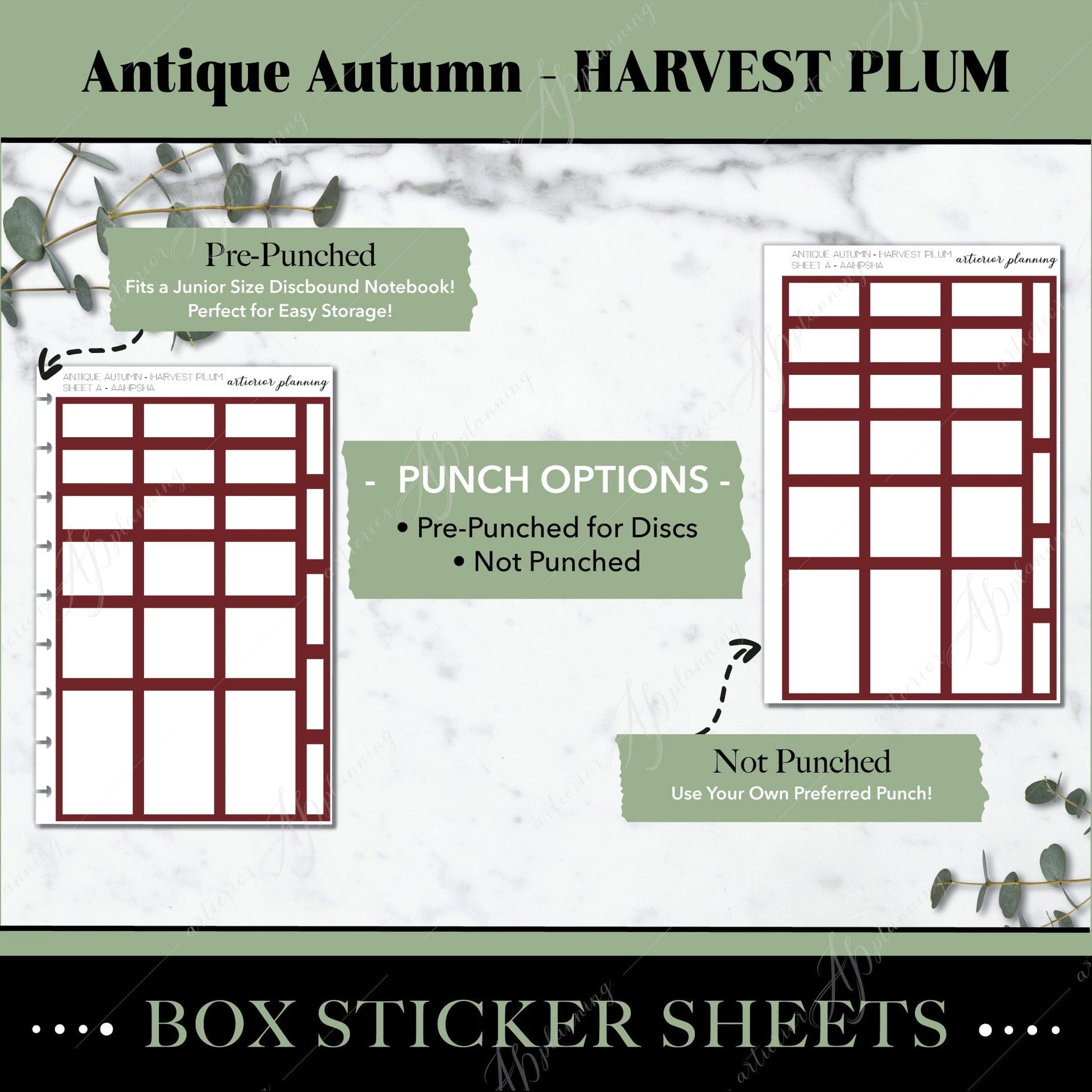 Artierior Planning Physical Item Box Sticker Sheets | Antique Autumn | Harvest Plum