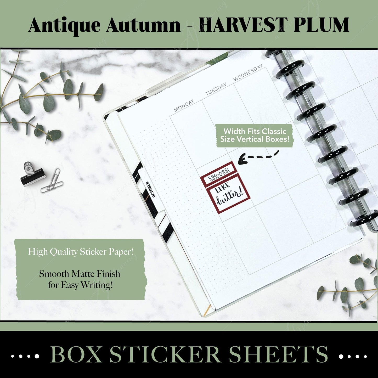 Artierior Planning Physical Item Box Sticker Sheets | Antique Autumn | Harvest Plum