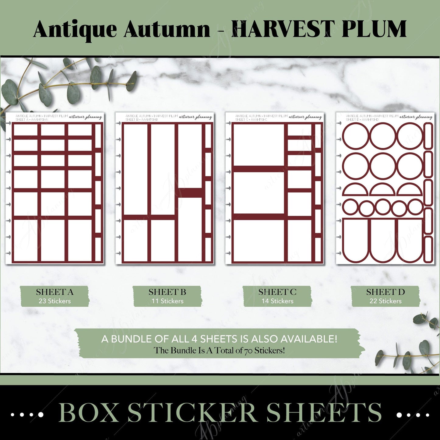Artierior Planning Physical Item Box Sticker Sheets | Antique Autumn | Harvest Plum