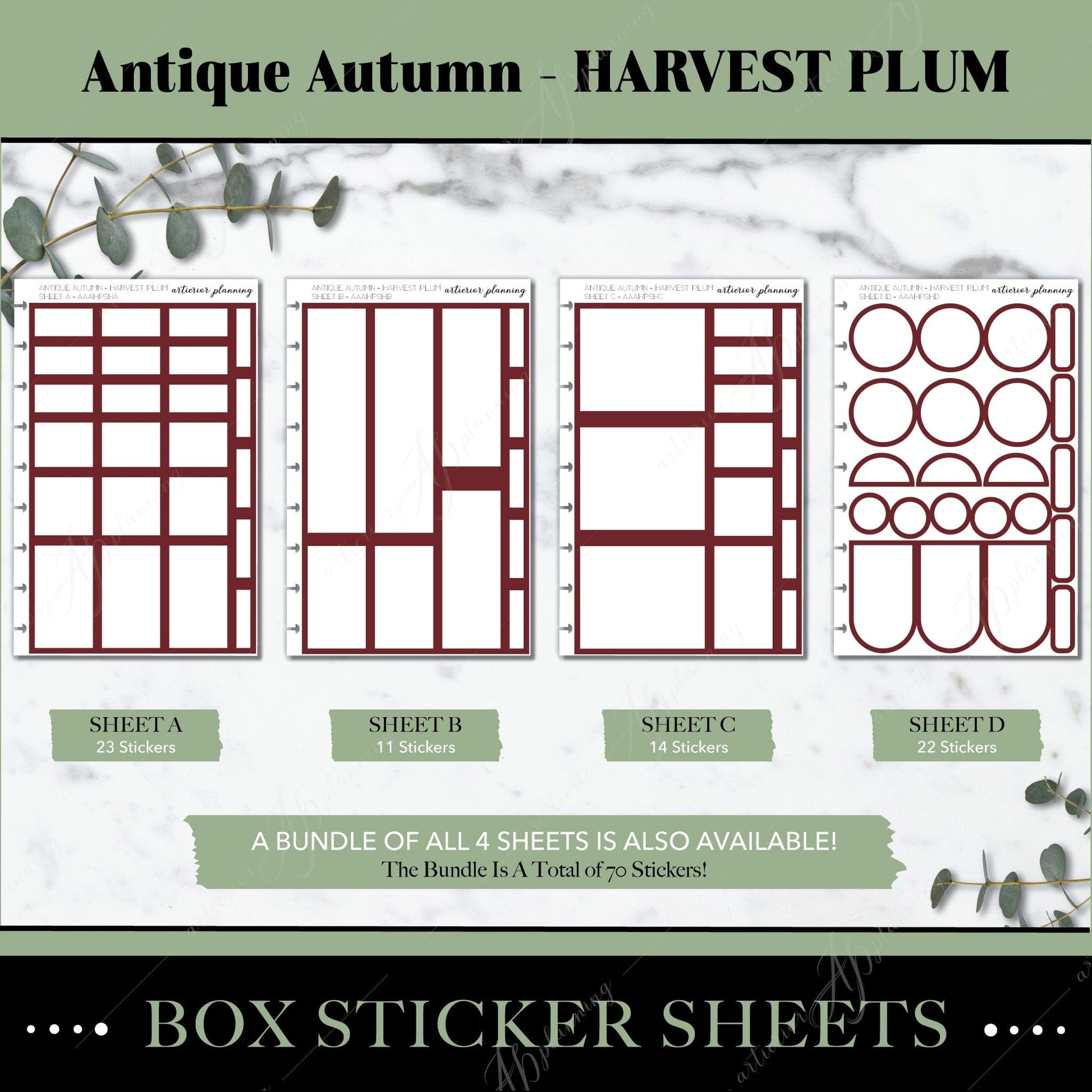 Artierior Planning Physical Item Box Sticker Sheets | Antique Autumn | Harvest Plum