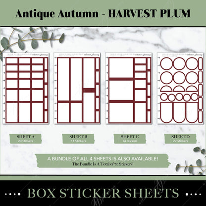 Artierior Planning Physical Item Box Sticker Sheets | Antique Autumn | Harvest Plum