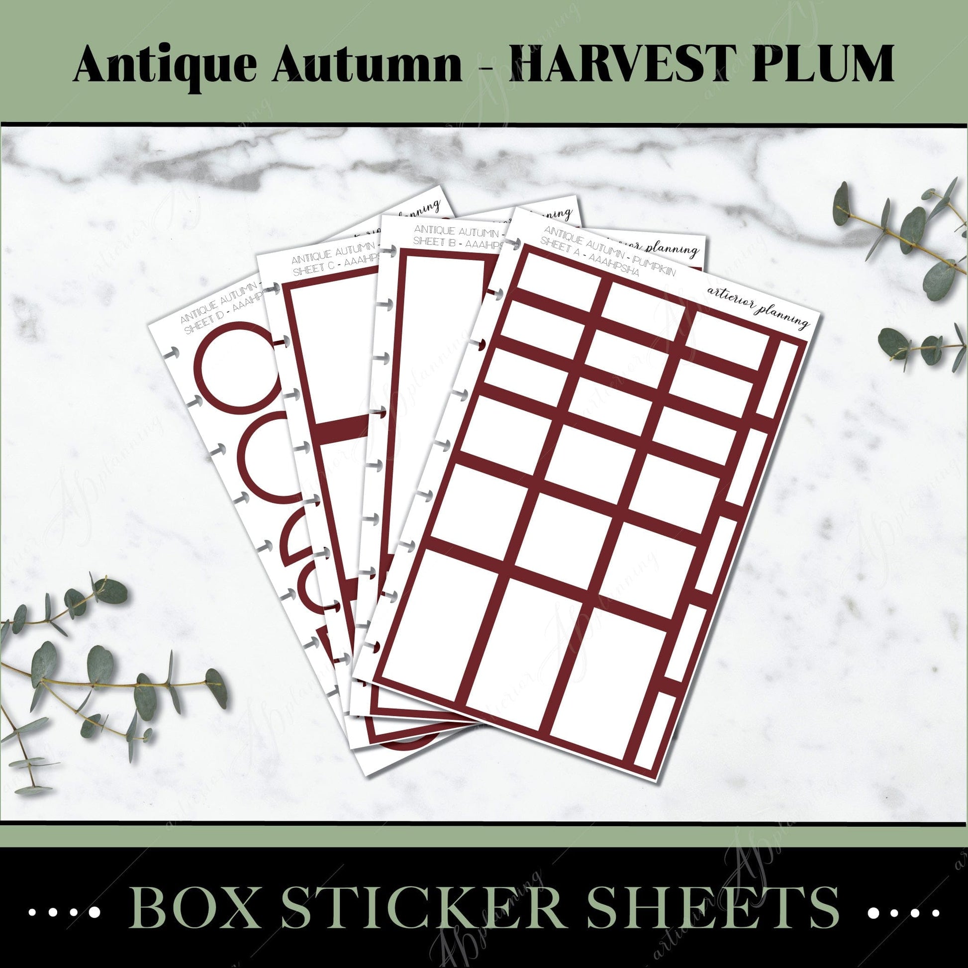 Artierior Planning Physical Item Box Sticker Sheets | Antique Autumn | Harvest Plum