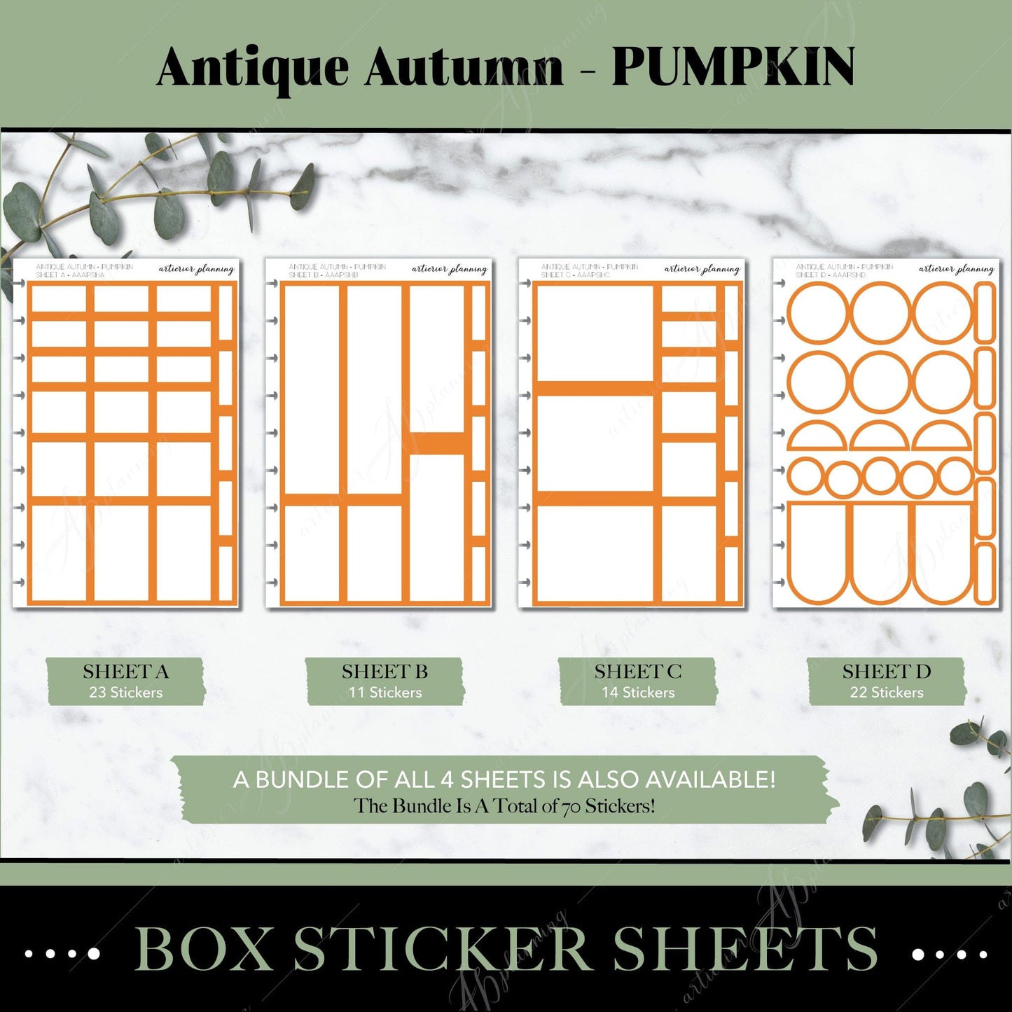 Artierior Planning Physical Item Box Sticker Sheets | Antique Autumn | Pumpkin