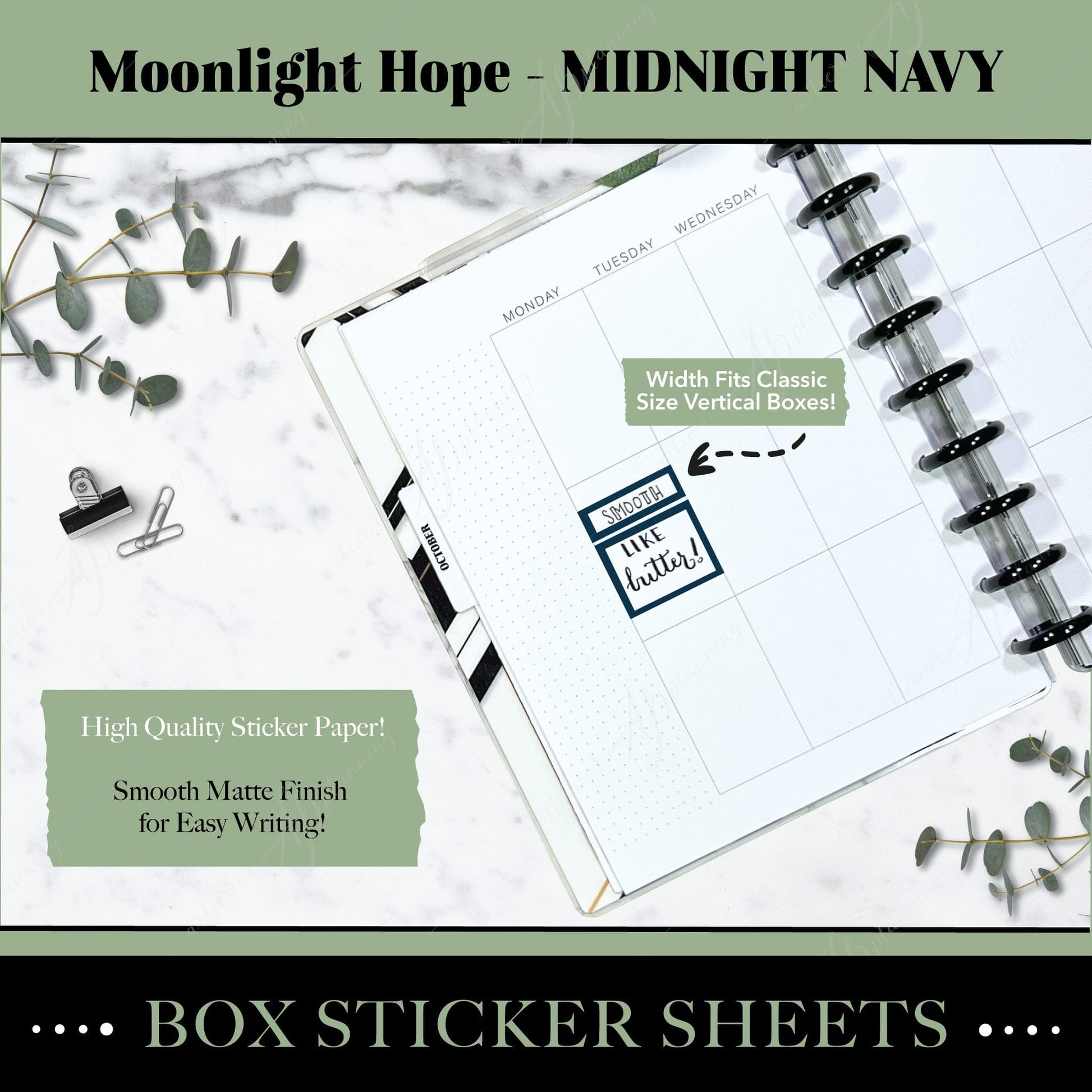 Artierior Planning Physical Item Box Sticker Sheets | Moonlight Hope | Midnight Navy