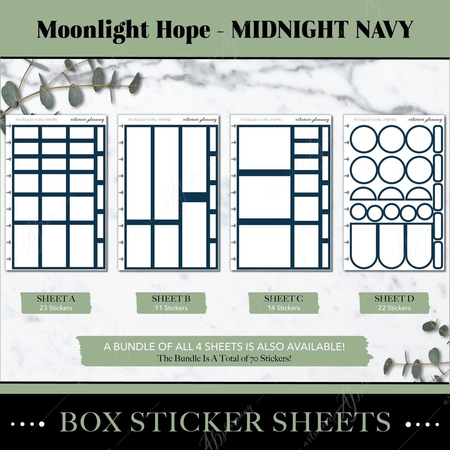 Artierior Planning Physical Item Box Sticker Sheets | Moonlight Hope | Midnight Navy