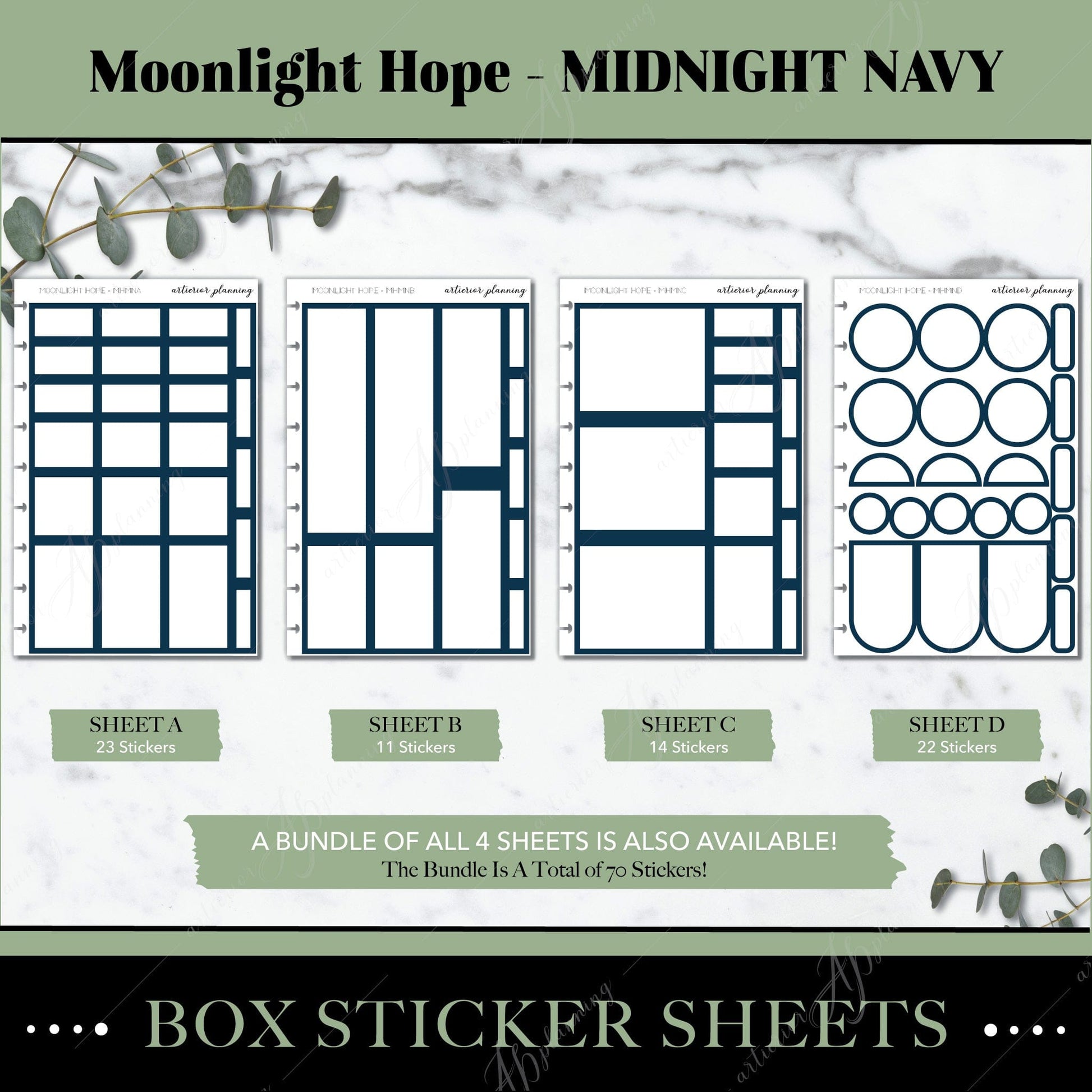 Artierior Planning Physical Item Box Sticker Sheets | Moonlight Hope | Midnight Navy
